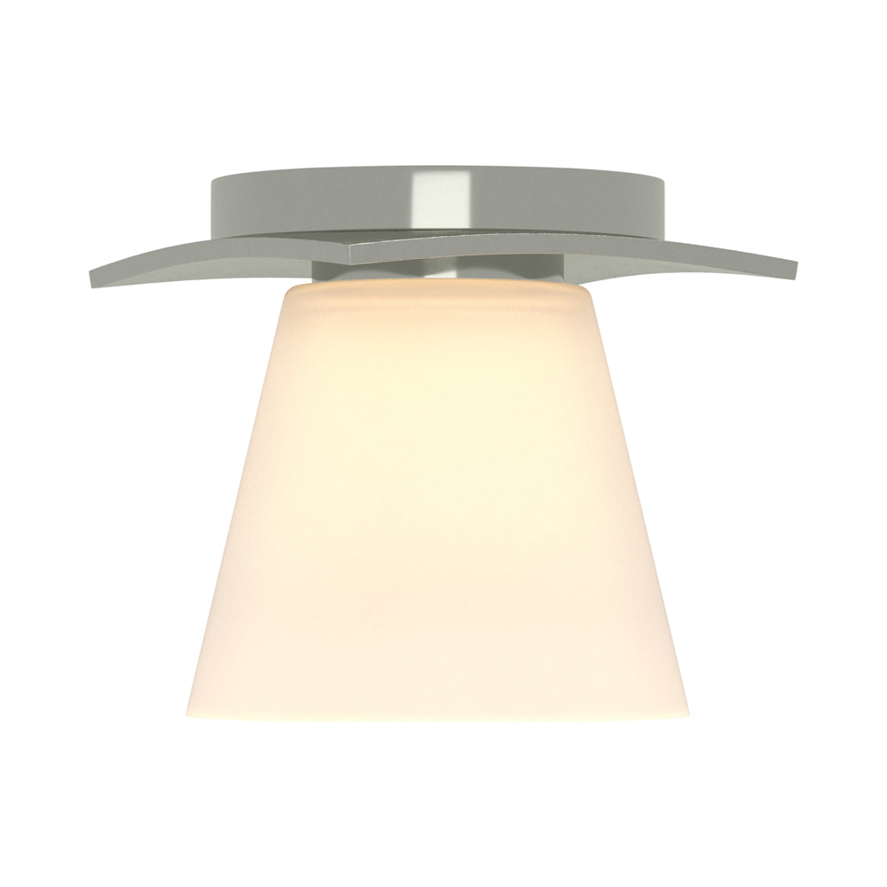 Wren Flush Mount Ceiling Light in Sterling/Opal and Clear Glass.