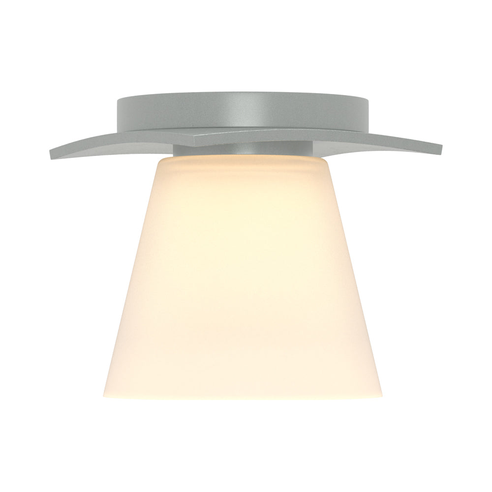 Wren Flush Mount Ceiling Light in Vintage Platinum/Opal and Clear Glass.