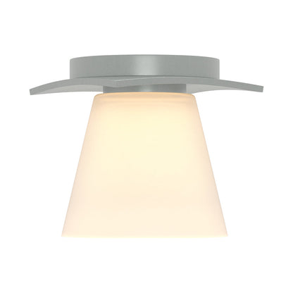 Wren Flush Mount Ceiling Light in Vintage Platinum/Opal and Clear Glass.