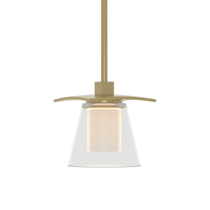 Wren Mini Pendant Light in Modern Brass/Opal Glass.