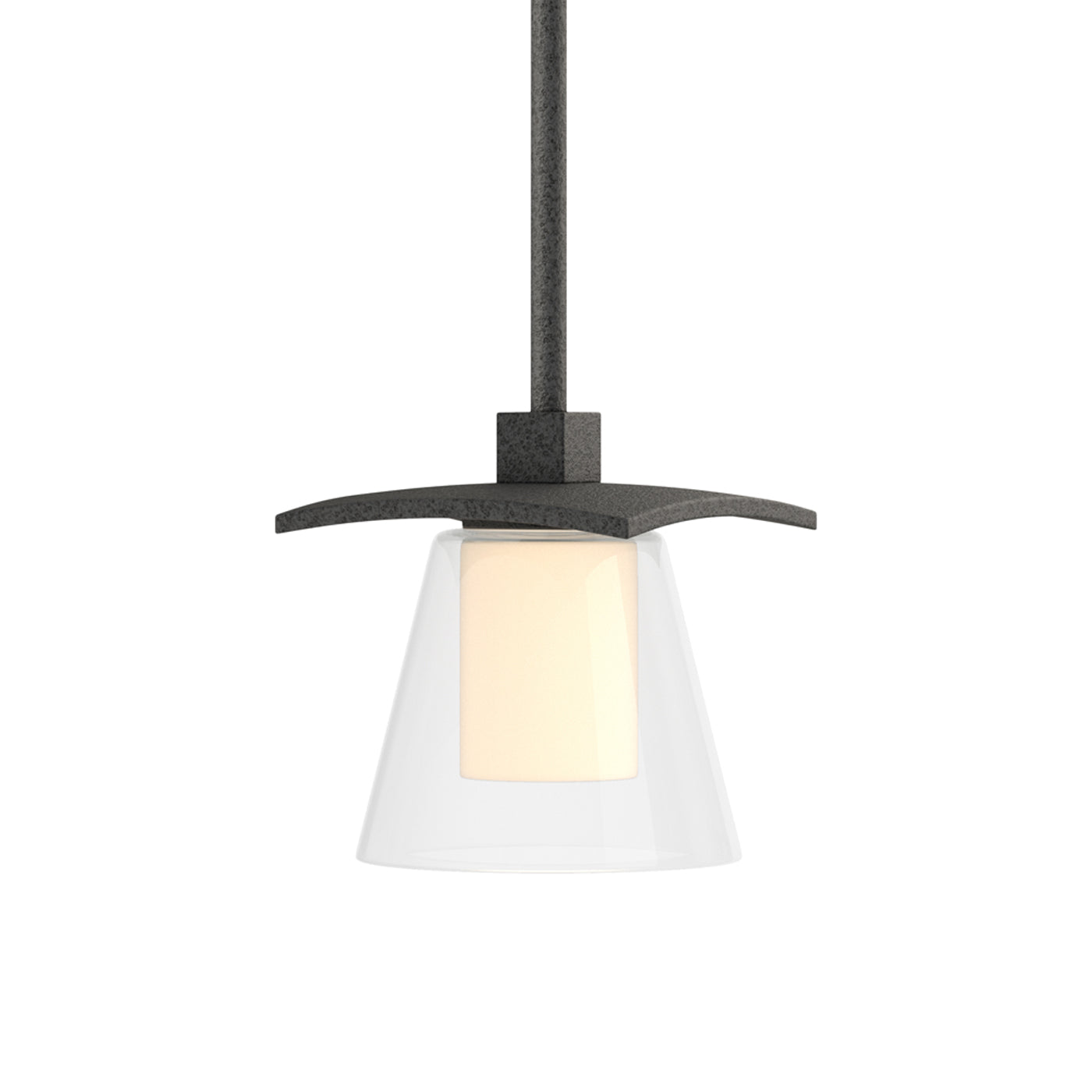 Wren Mini Pendant Light in Natural Iron/Opal Glass.