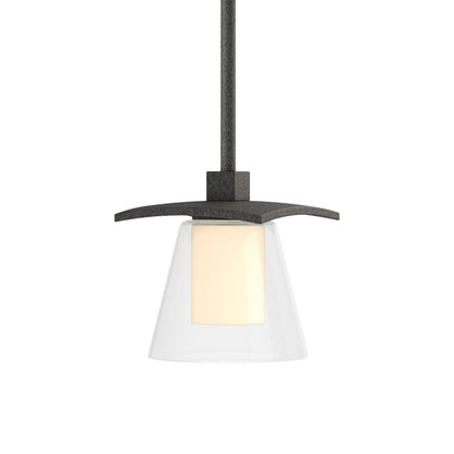 Wren Mini Pendant Light in Natural Iron/Opal Glass.