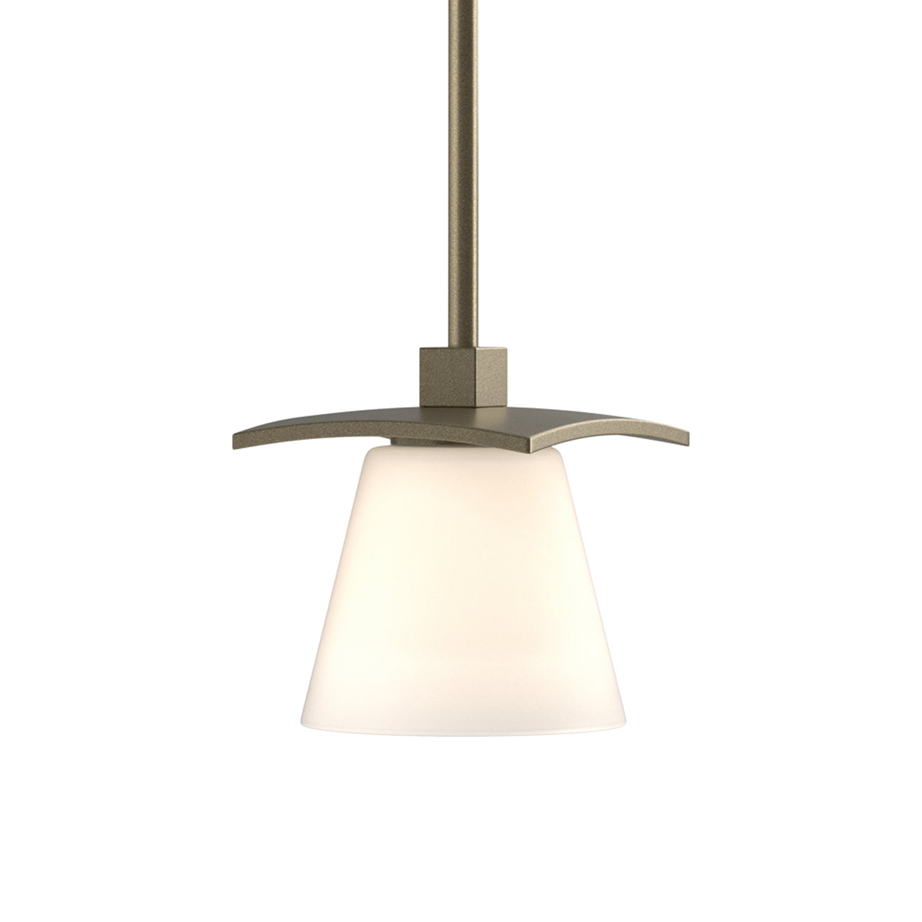 Wren Mini Pendant Light in Soft Gold/Opal and Clear Glass.