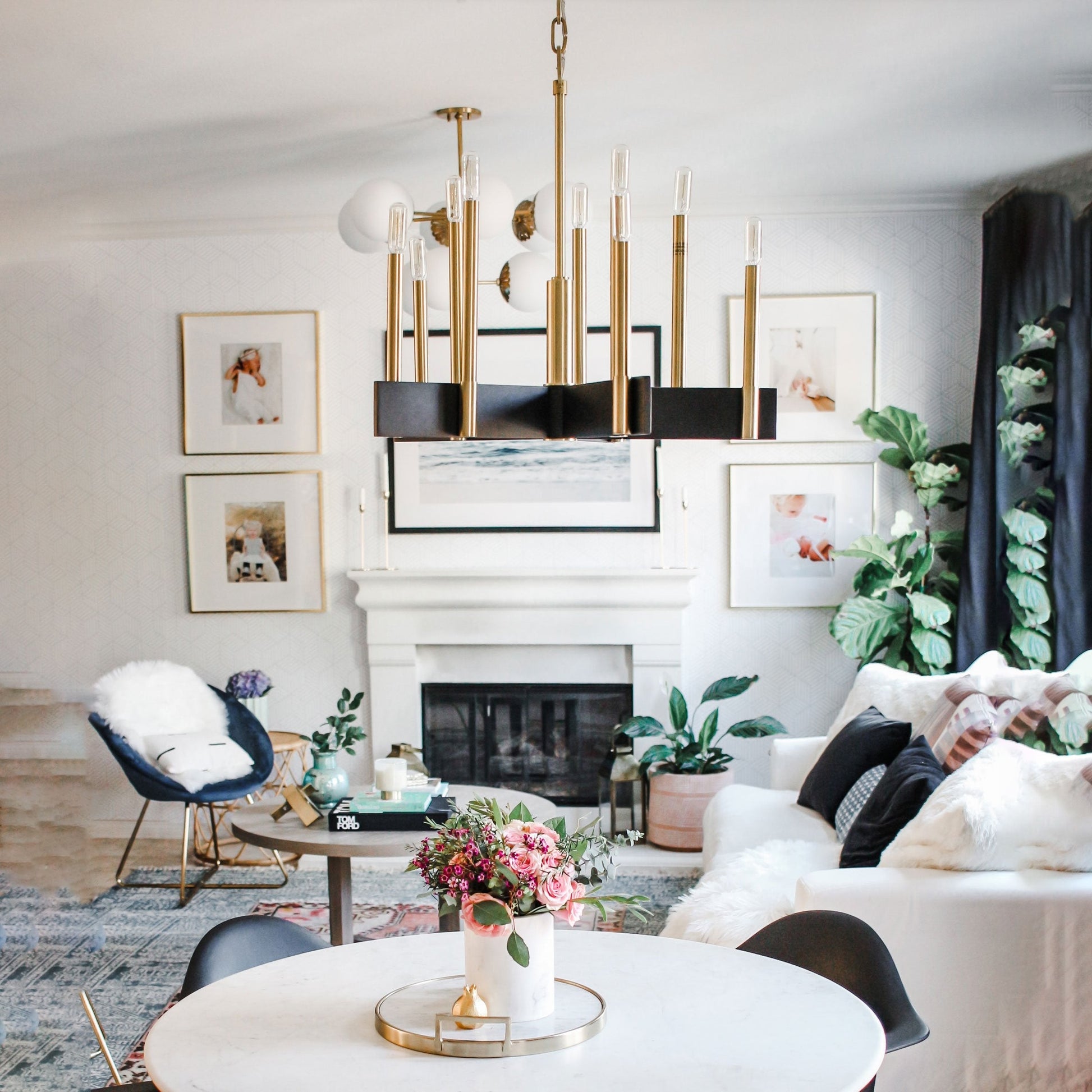 Abrams Chandelier in living room.