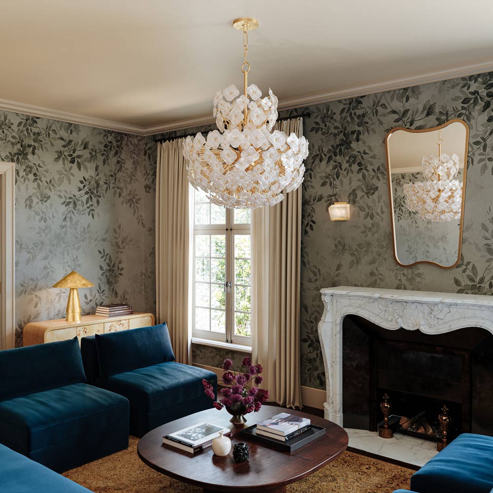 Barrytown Chandelier in living room.