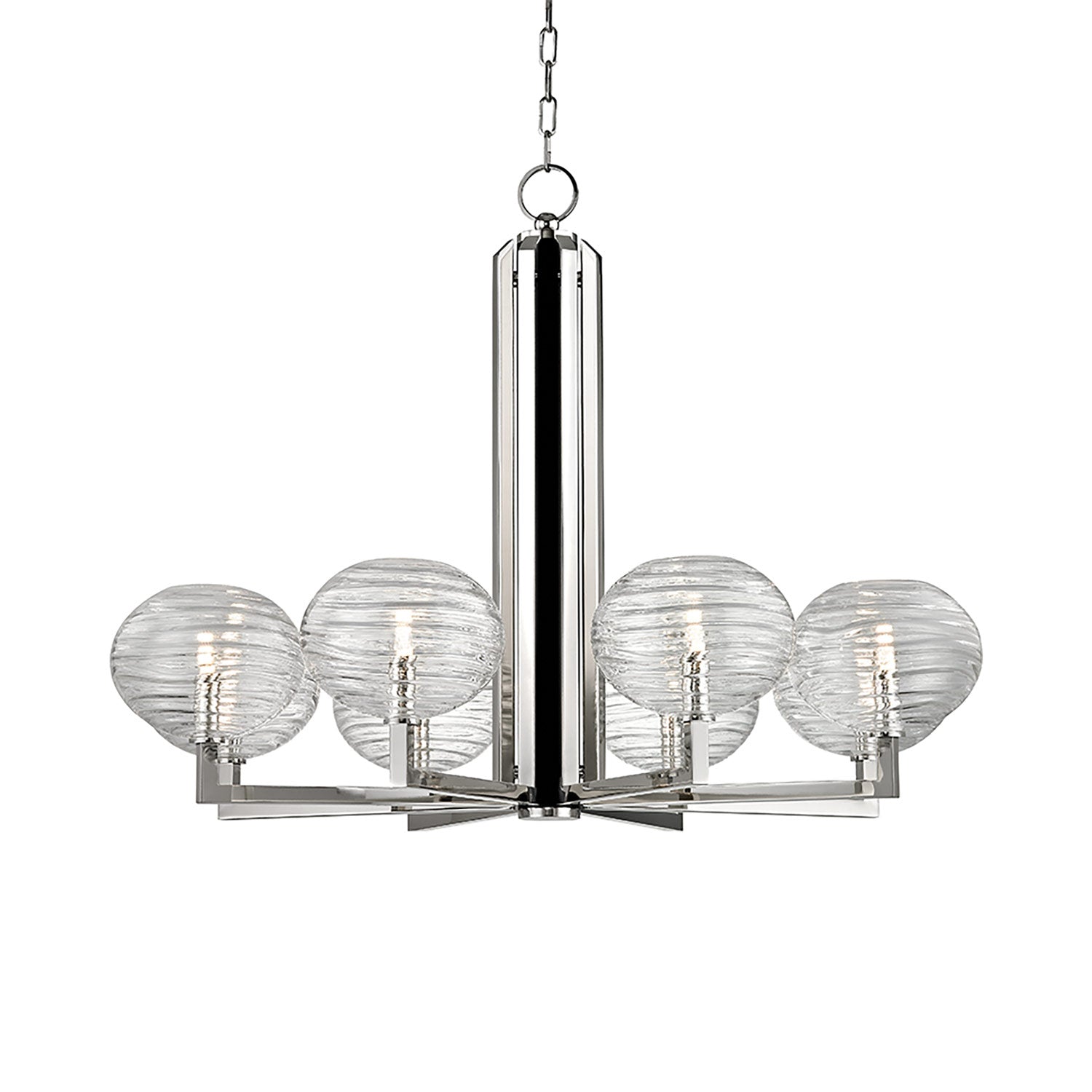 Breton Chandelier in Polished Nickel.