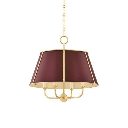 Cambridge Chandelier in Aged Brass/Soft Crimson (4-Light).