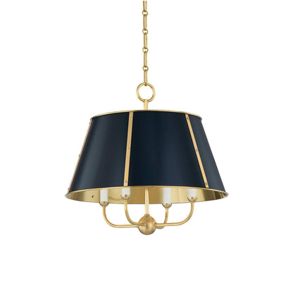 Cambridge Chandelier in Aged Brass/Darkest Blue (4-Light).