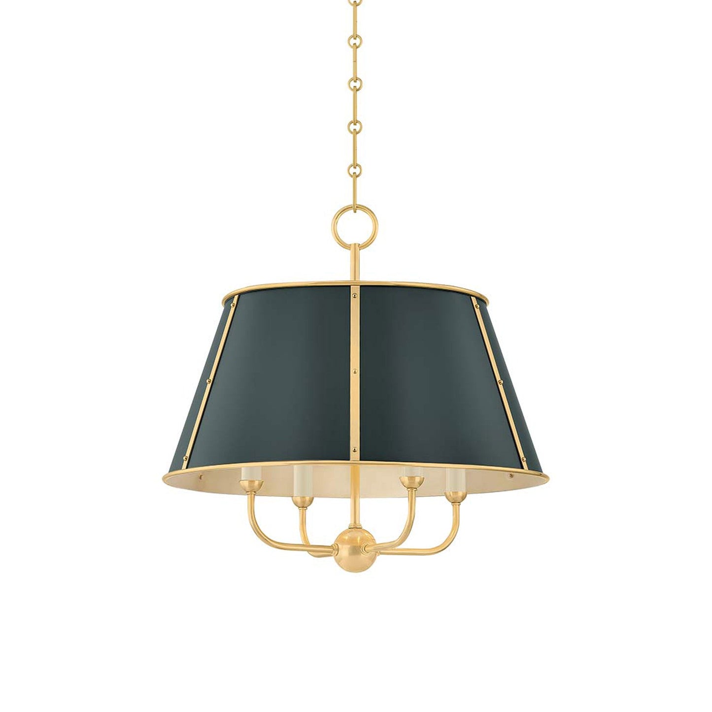 Cambridge Chandelier in Aged Brass/Soft Studio Green (4-Light).