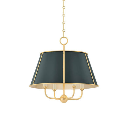 Cambridge Chandelier in Aged Brass/Soft Studio Green (4-Light).