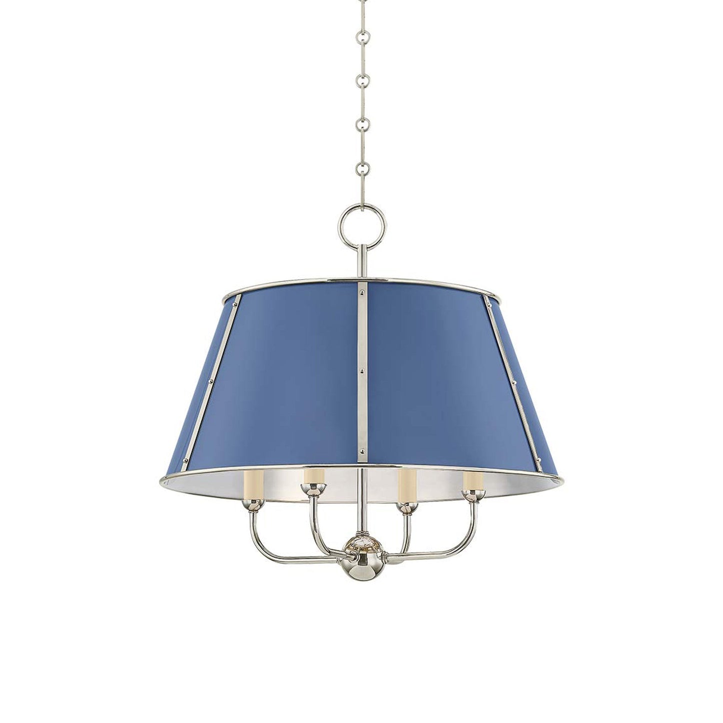 Cambridge Chandelier in Polished Nickel/Soft French Blue (4-Light).