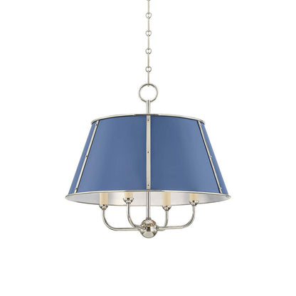 Cambridge Chandelier in Polished Nickel/Soft French Blue (4-Light).