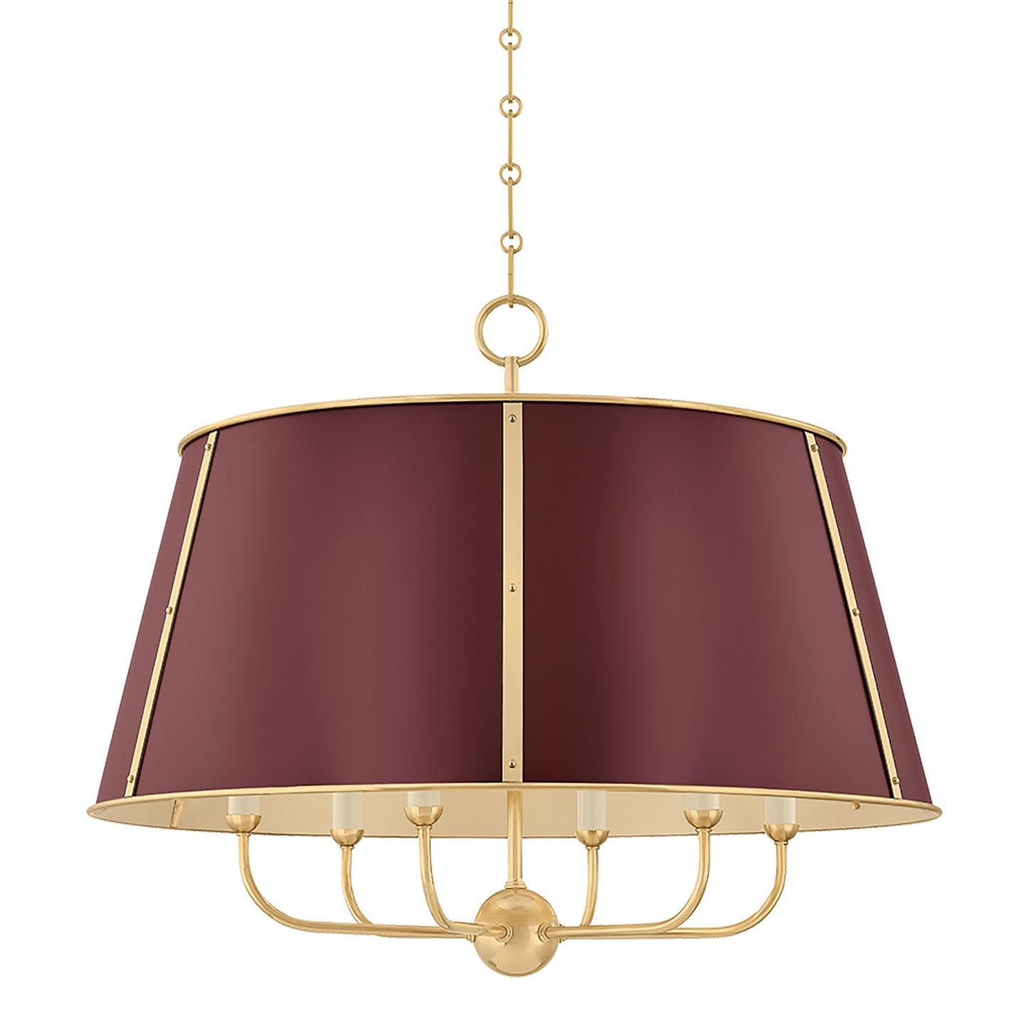 Cambridge Chandelier in Aged Brass/Soft Crimson (6-Light).