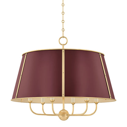 Cambridge Chandelier in Aged Brass/Soft Crimson (6-Light).