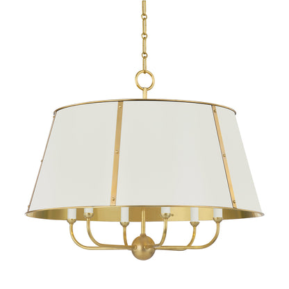 Cambridge Chandelier in Aged Brass/Off White (6-Light).