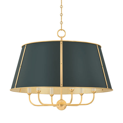 Cambridge Chandelier in Aged Brass/Soft Studio Green (6-Light).
