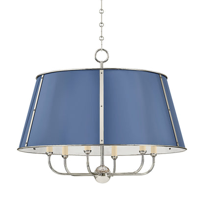 Cambridge Chandelier in Polished Nickel/Soft French Blue (6-Light).