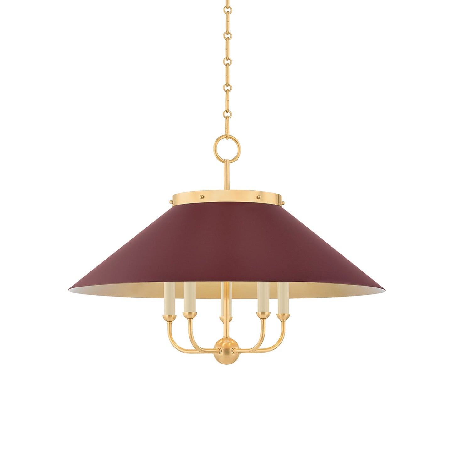 Clivedon Chandelier in Aged Brass/Soft Crimson.