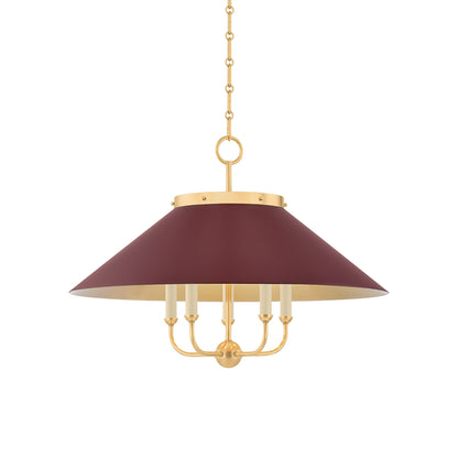 Clivedon Chandelier in Aged Brass/Soft Crimson.