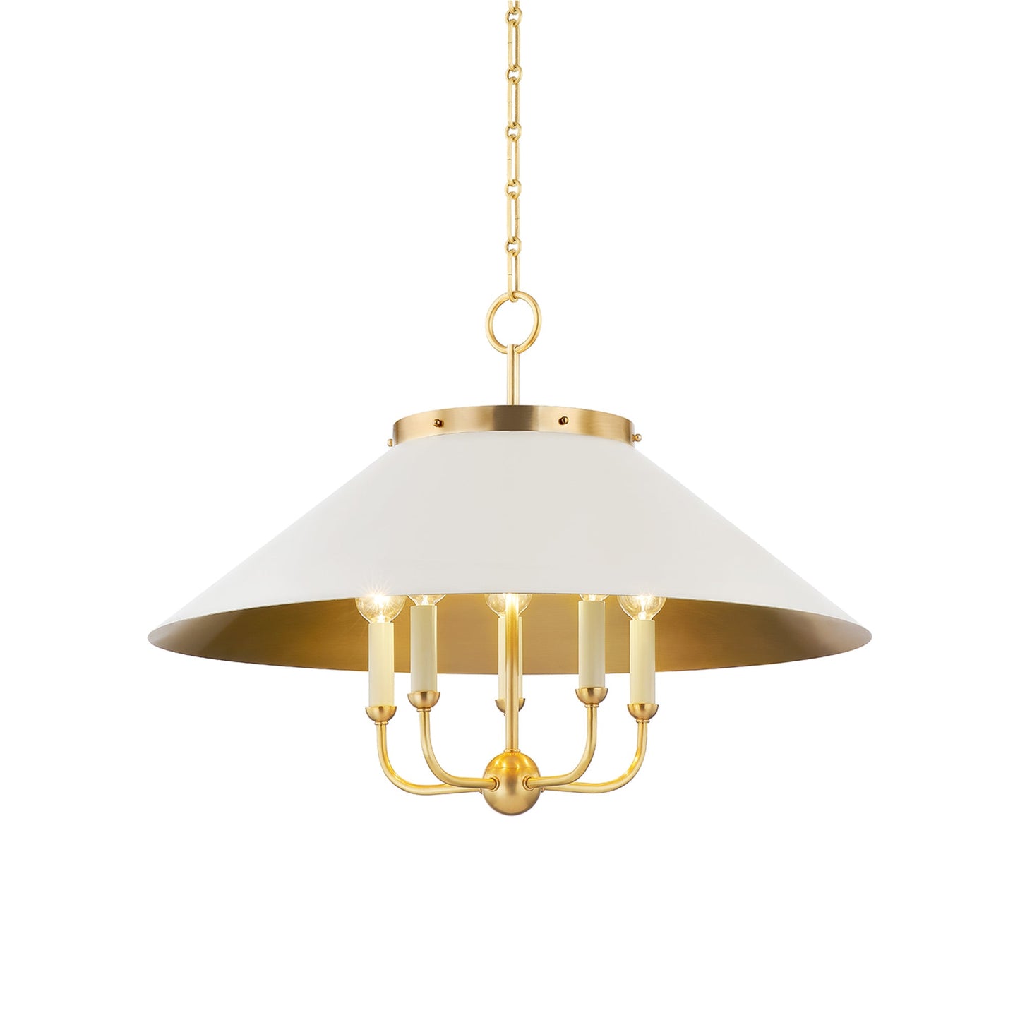 Clivedon Chandelier in Aged Brass/Off-White.