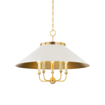 Clivedon Chandelier in Aged Brass/Off-White.