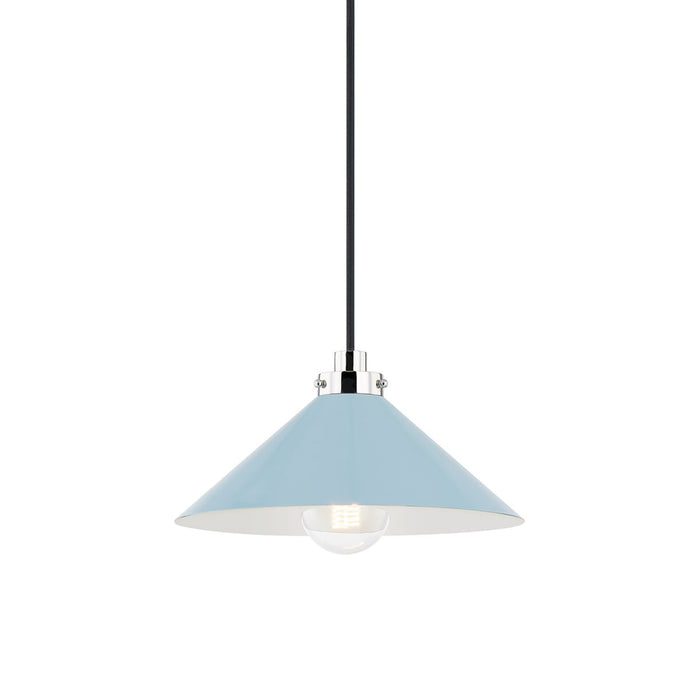 Clivedon Pendant Light in Polished Nickel/Bird Blue (Small).