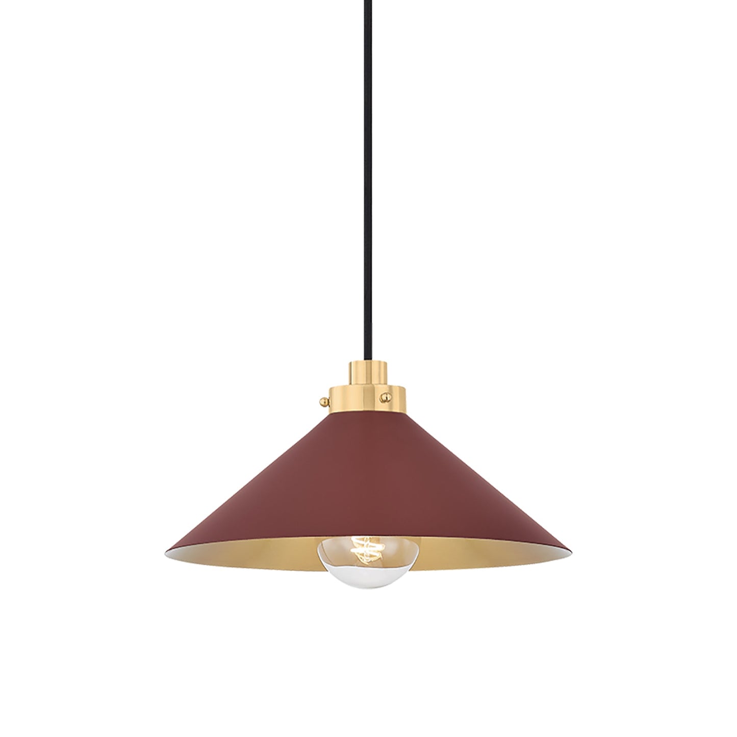 Clivedon Pendant Light in Aged Brass/Soft Crimson (12-Inch).
