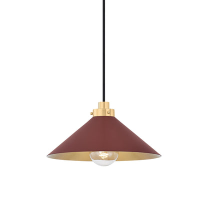 Clivedon Pendant Light in Aged Brass/Soft Crimson (12-Inch).