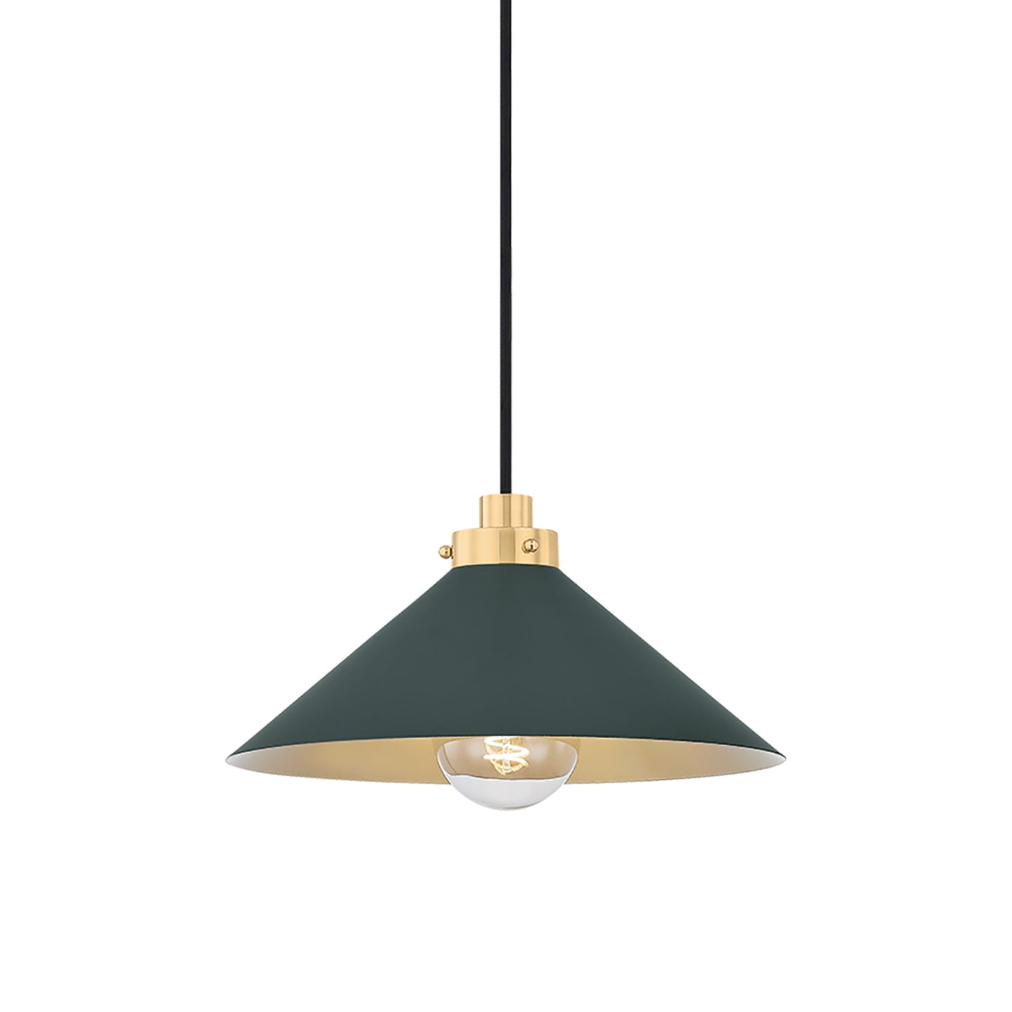Clivedon Pendant Light in Aged Brass/Soft Studio Green (12-Inch).