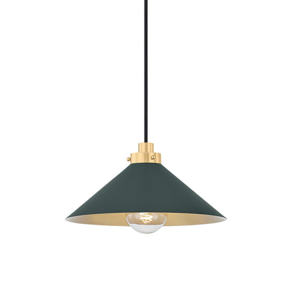 Clivedon Pendant Light in Aged Brass/Soft Studio Green (12-Inch).