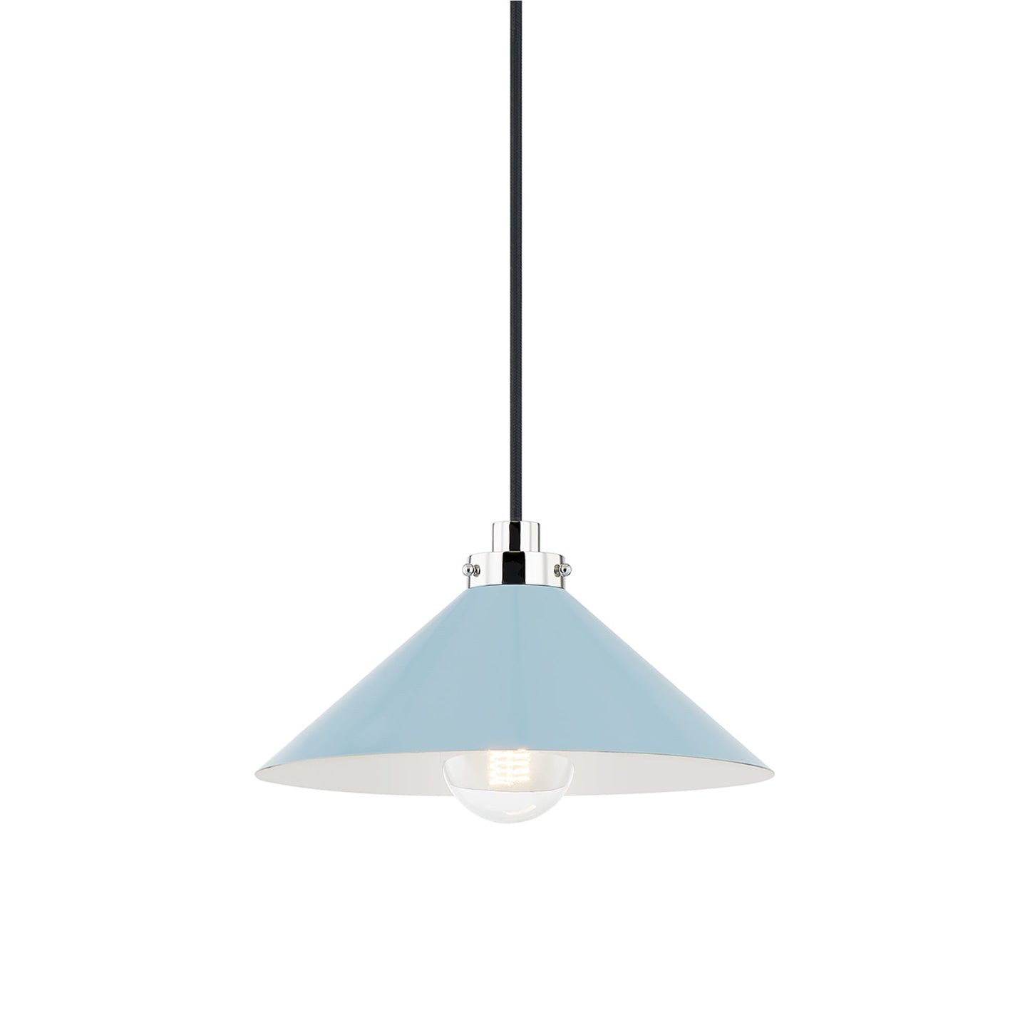 Clivedon Pendant Light in Polished Nickel/Bird Blue (12-Inch).