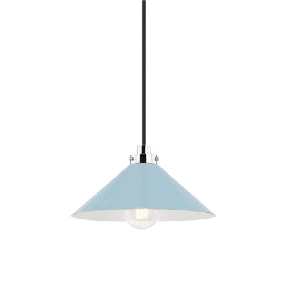 Clivedon Pendant Light in Polished Nickel/Bird Blue (12-Inch).