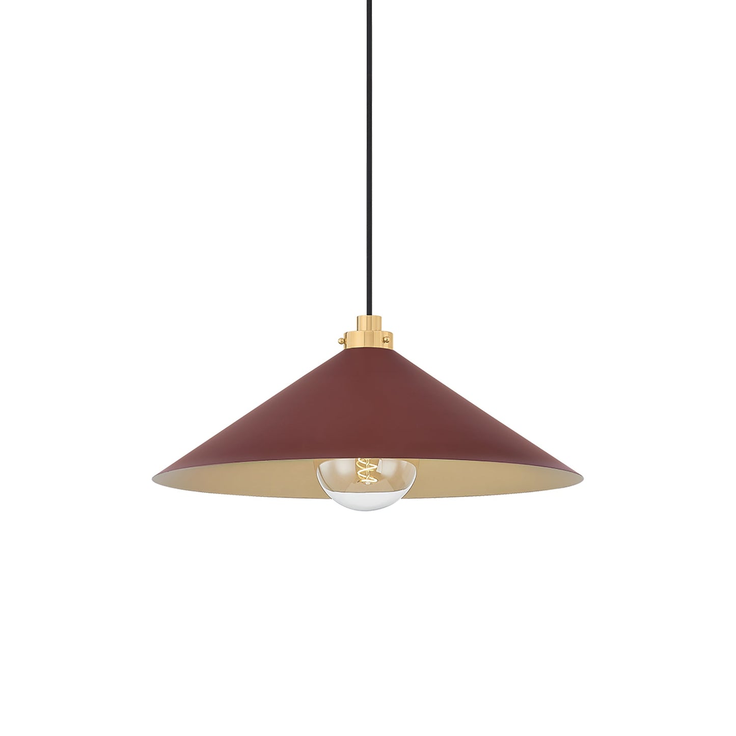 Clivedon Pendant Light in Aged Brass/Soft Crimson (20-Inch).