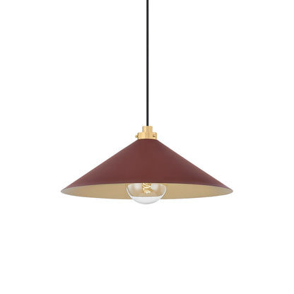 Clivedon Pendant Light in Aged Brass/Soft Crimson (20-Inch).