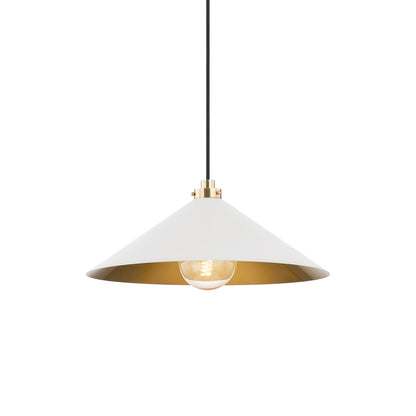 Clivedon Pendant Light in Aged Brass/Off-White (20-Inch).