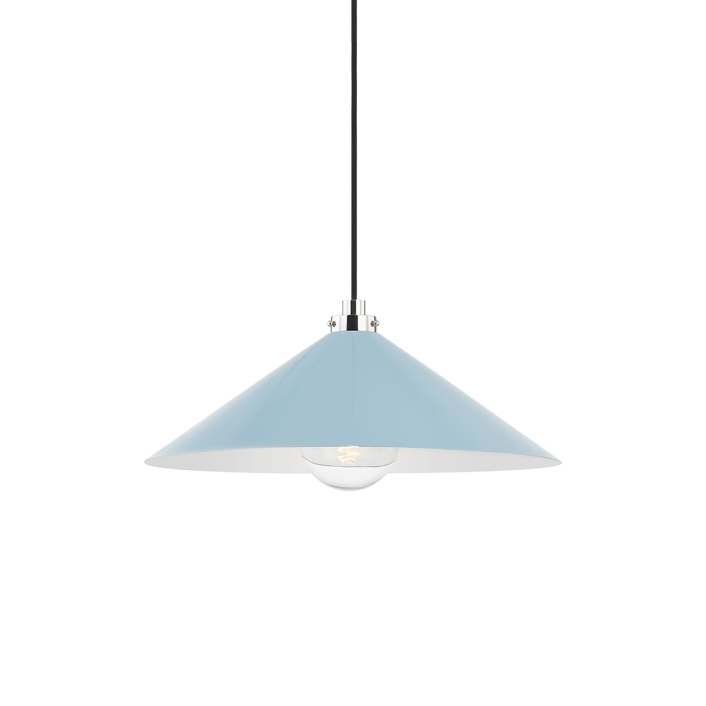 Clivedon Pendant Light in Polished Nickel/Bird Blue (20-Inch).