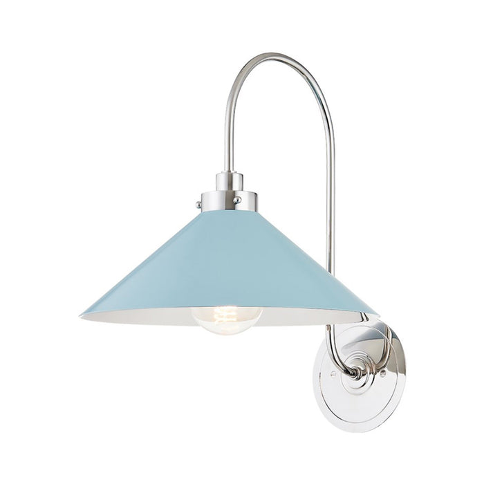 Clivedon Wall Light in Polished Nickel/Bird Blue.