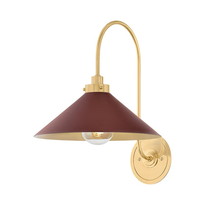 Clivedon Wall Light in Aged Brass/Soft Crimson.