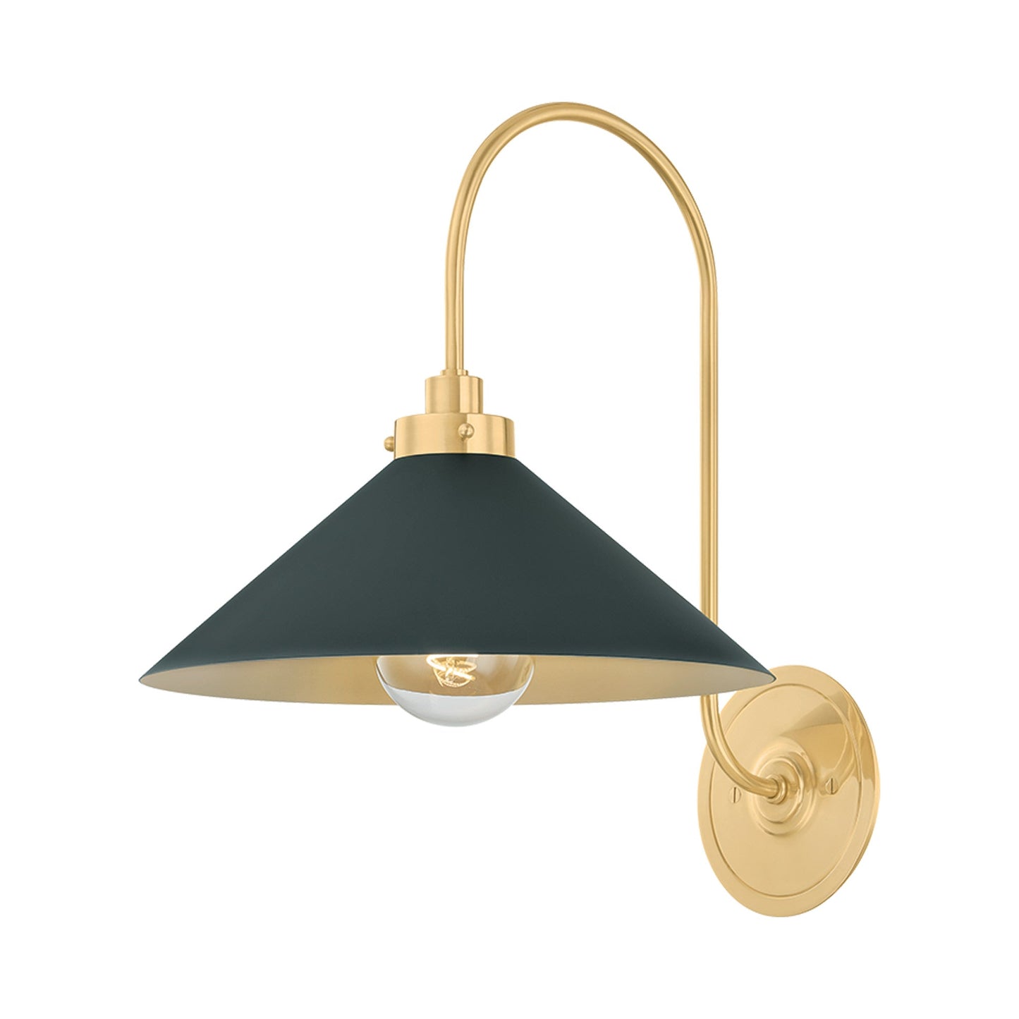 Clivedon Wall Light in Aged Brass/Soft Studio Green.
