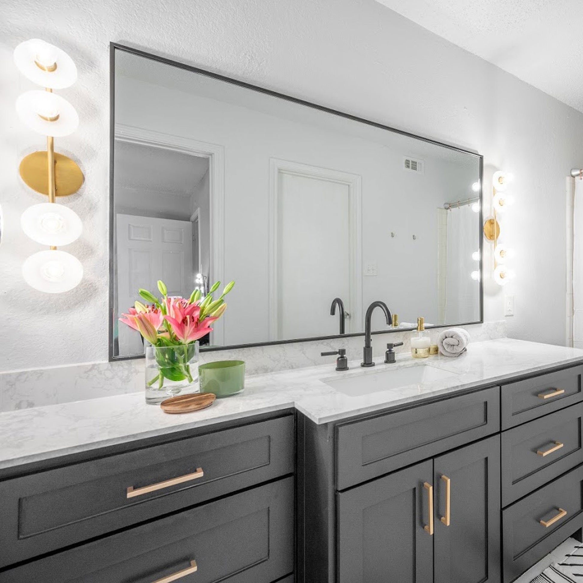 Elmont Bath Vanity Light in bathroom.