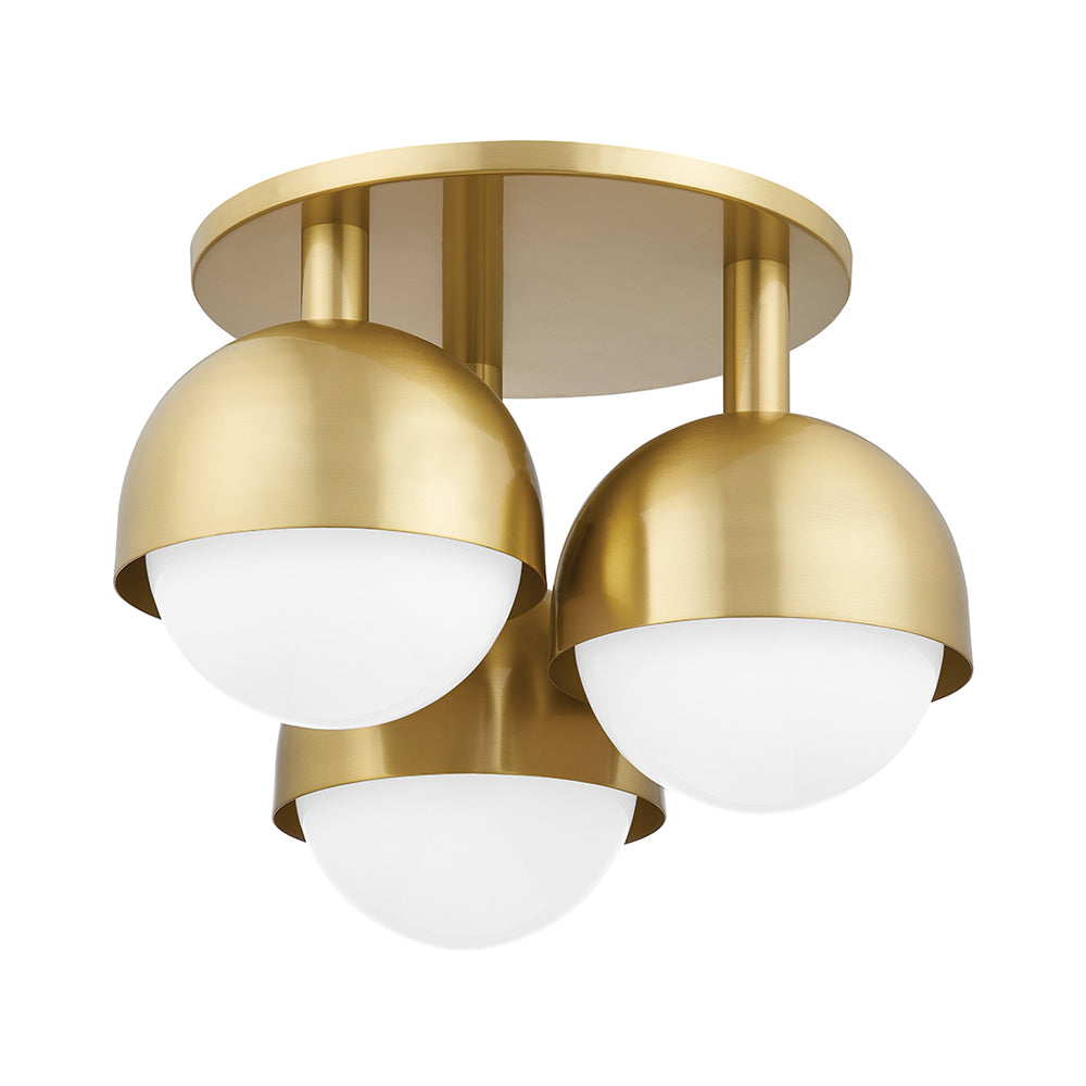 Foster Semi Flush Mount Ceiling Light in Aged Brass.
