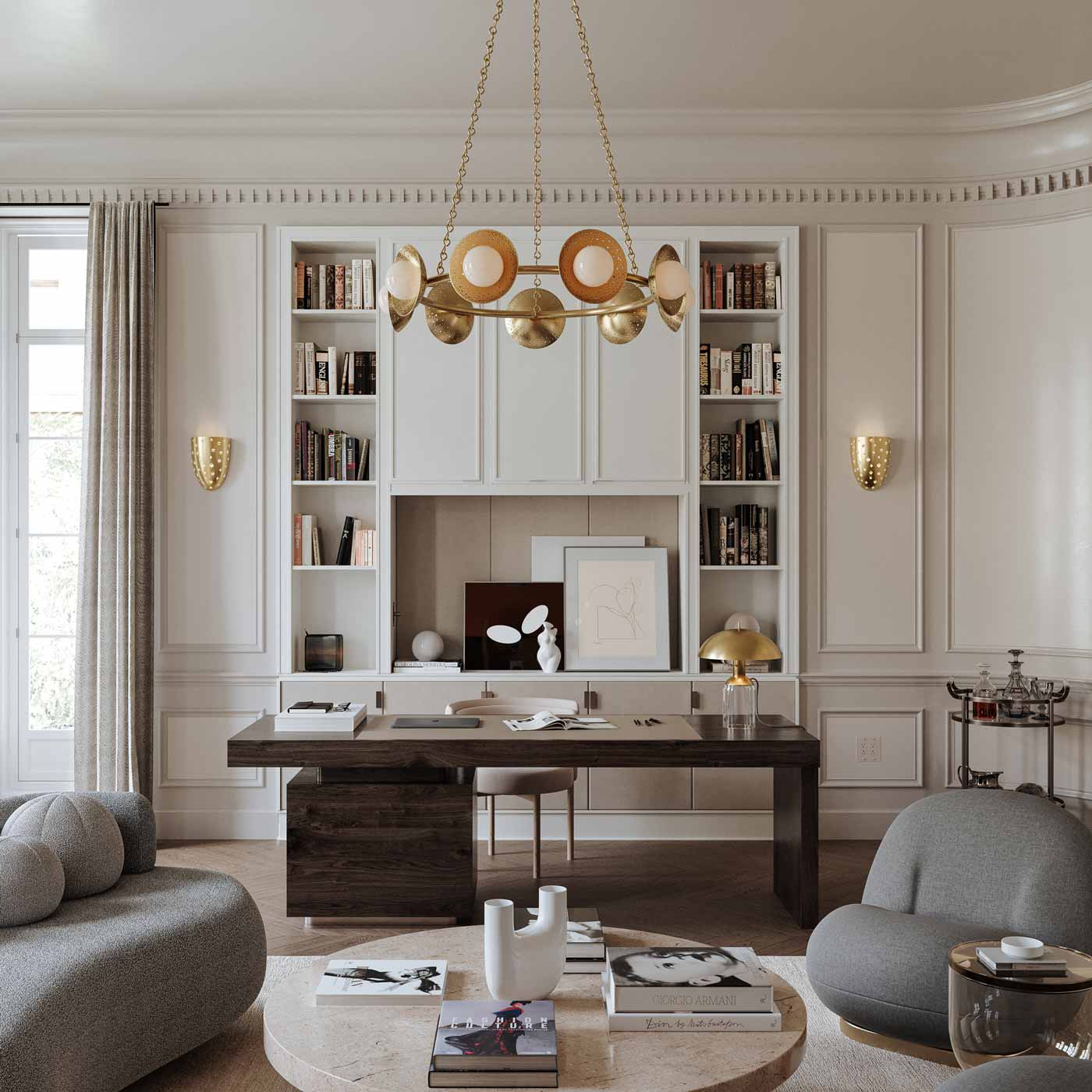 Glimmer LED Chandelier in living room.