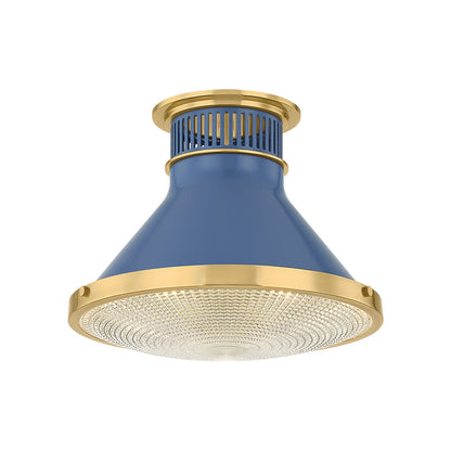 Highclere Flush Mount Ceiling Light in Aged Brass/Soft French Blue (12.75-Inch)&".