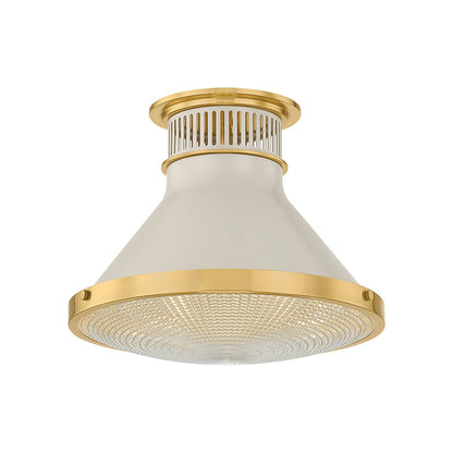 Highclere Flush Mount Ceiling Light in Aged Brass/Off-White (12.75-Inch)&".