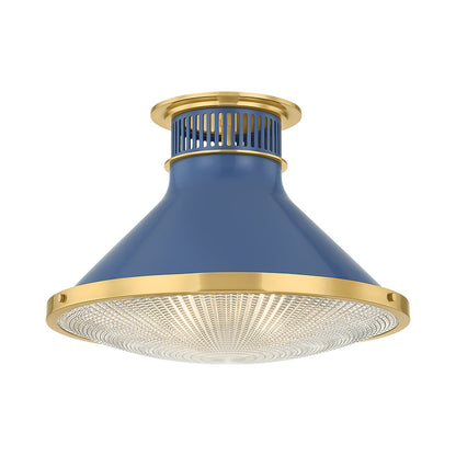 Highclere Flush Mount Ceiling Light in Aged Brass/Soft French Blue (17.75-Inch)&".