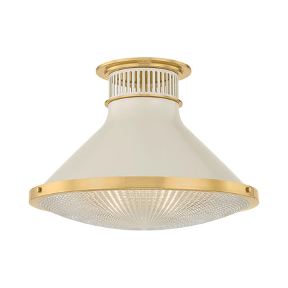 Highclere Flush Mount Ceiling Light in Aged Brass/Off-White (17.75-Inch)&".