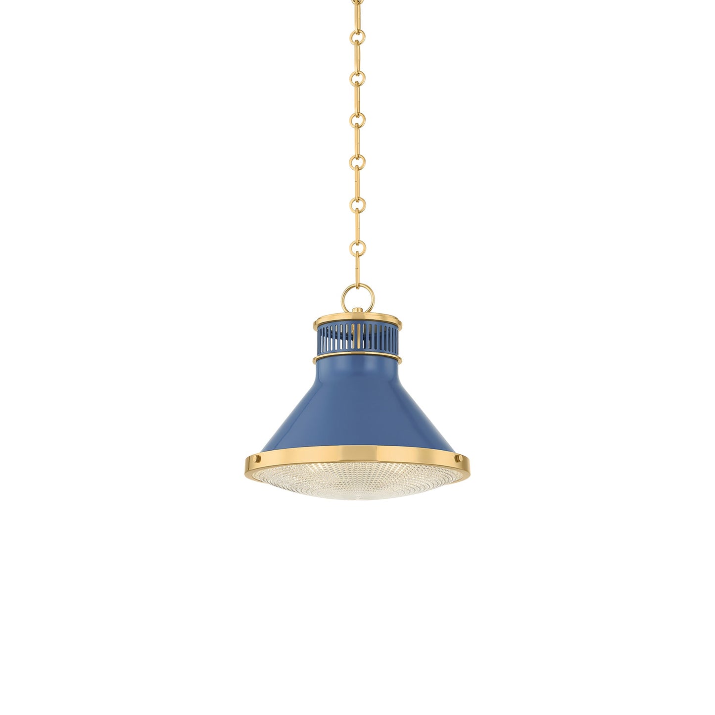 Highclere Pendant Light in Aged Brass/Soft French Blue (12.75-Inch).