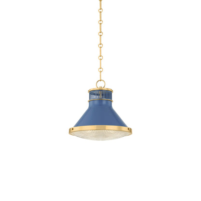 Highclere Pendant Light in Aged Brass/Soft French Blue (12.75-Inch).