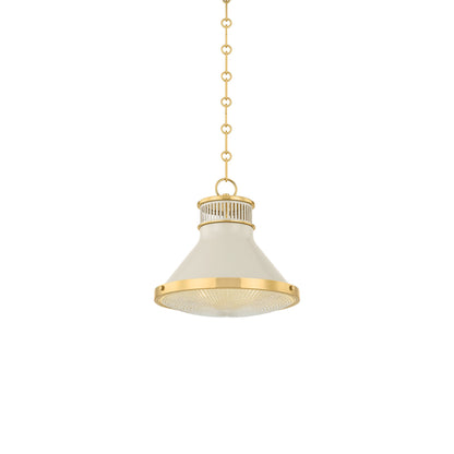 Highclere Pendant Light in Aged Brass/Off-White (12.75-Inch).