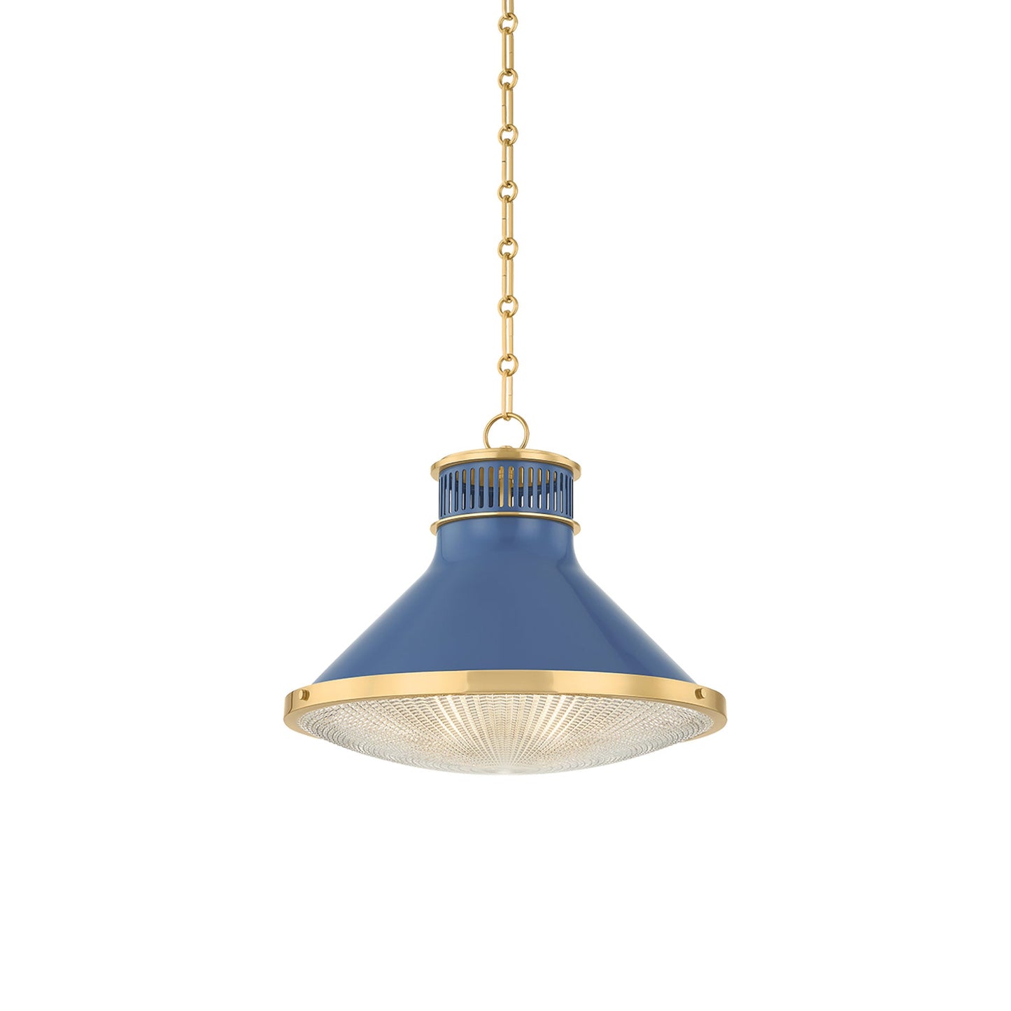 Highclere Pendant Light in Aged Brass/Soft French Blue (17.75-Inch).